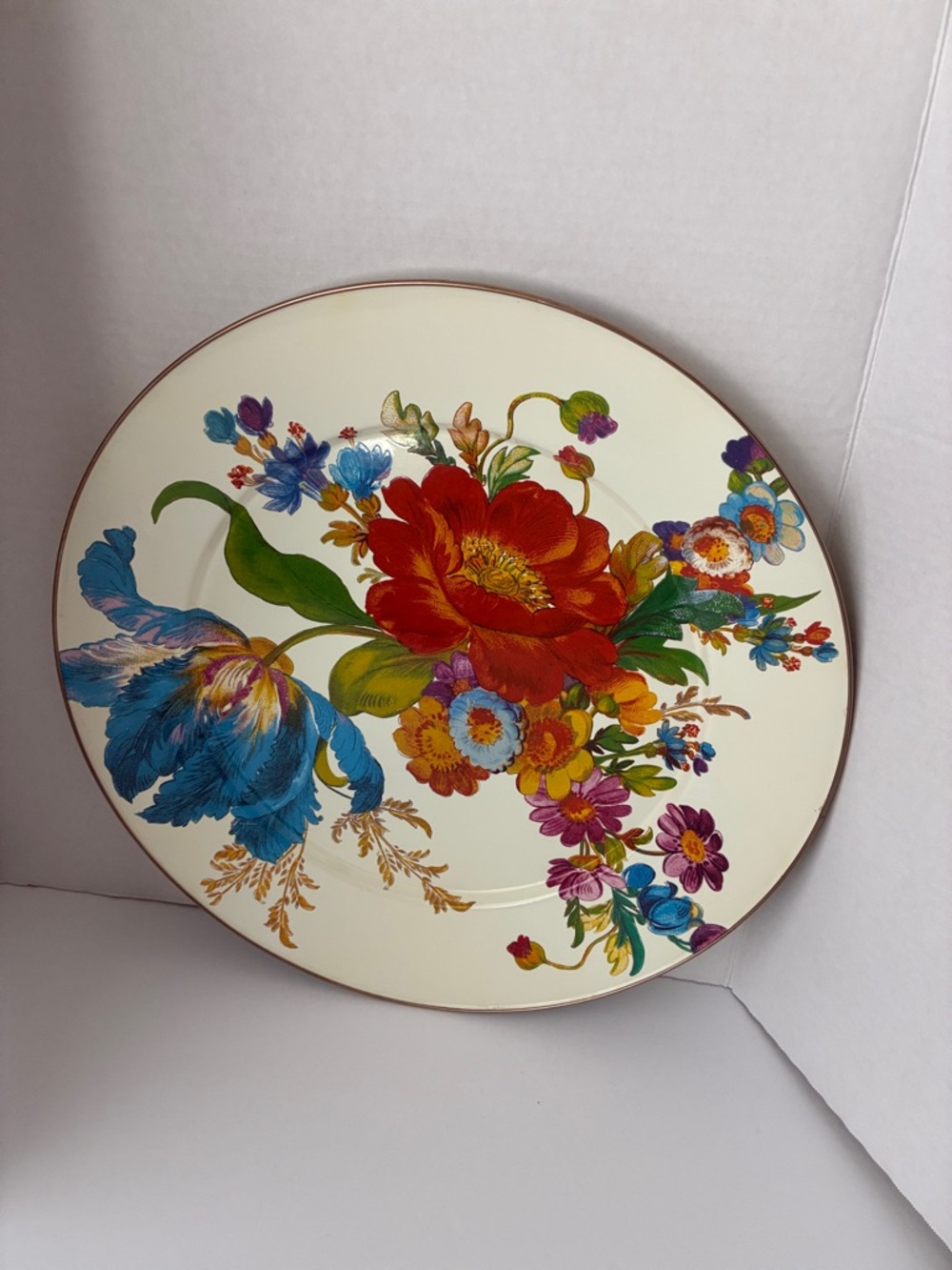 Mackenzie Childs Collectable Metal Large Platter Bold Multicolor Bouquet